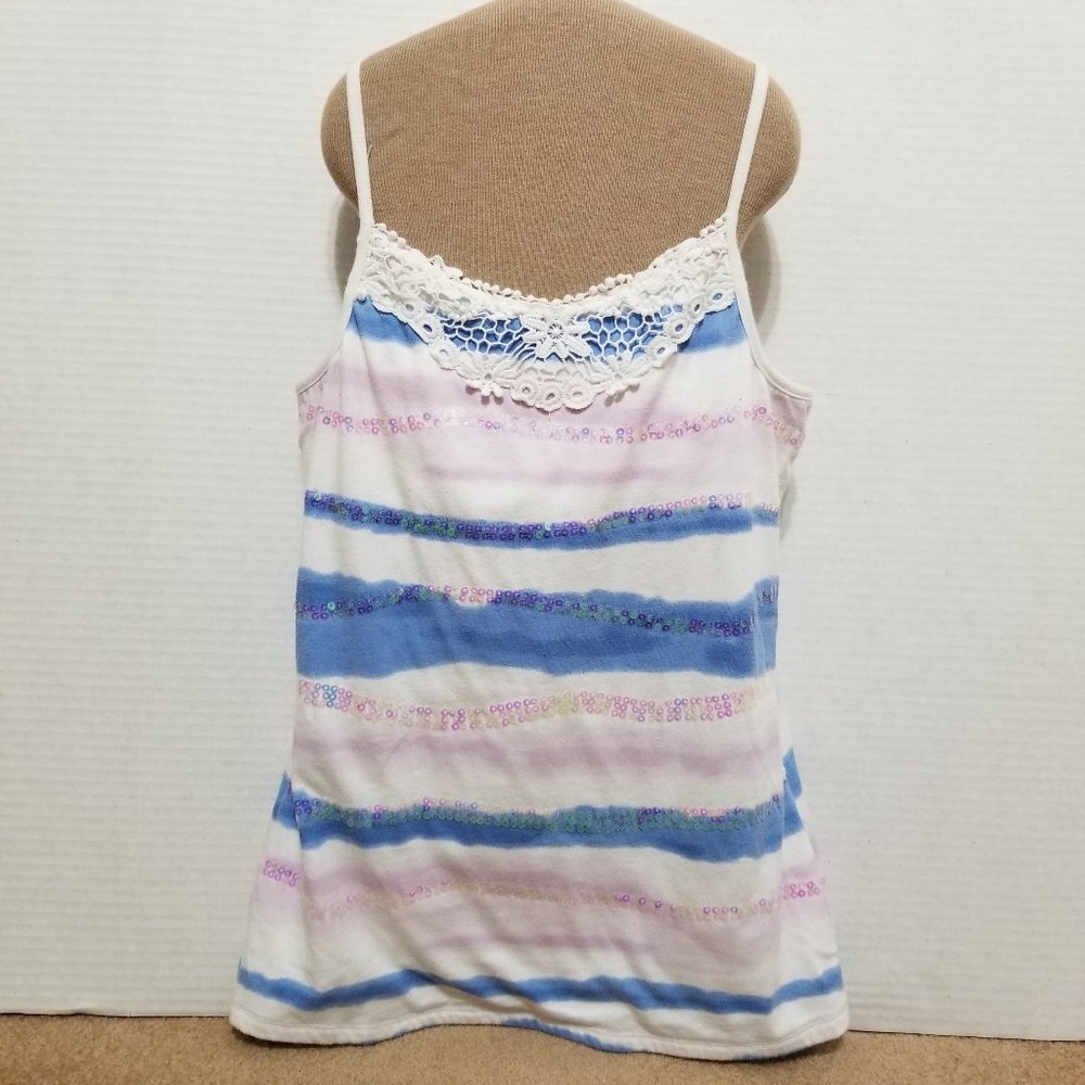 Justice top 18 watercolor stripe sequin crochet sleeveless tank cami shelf bra
